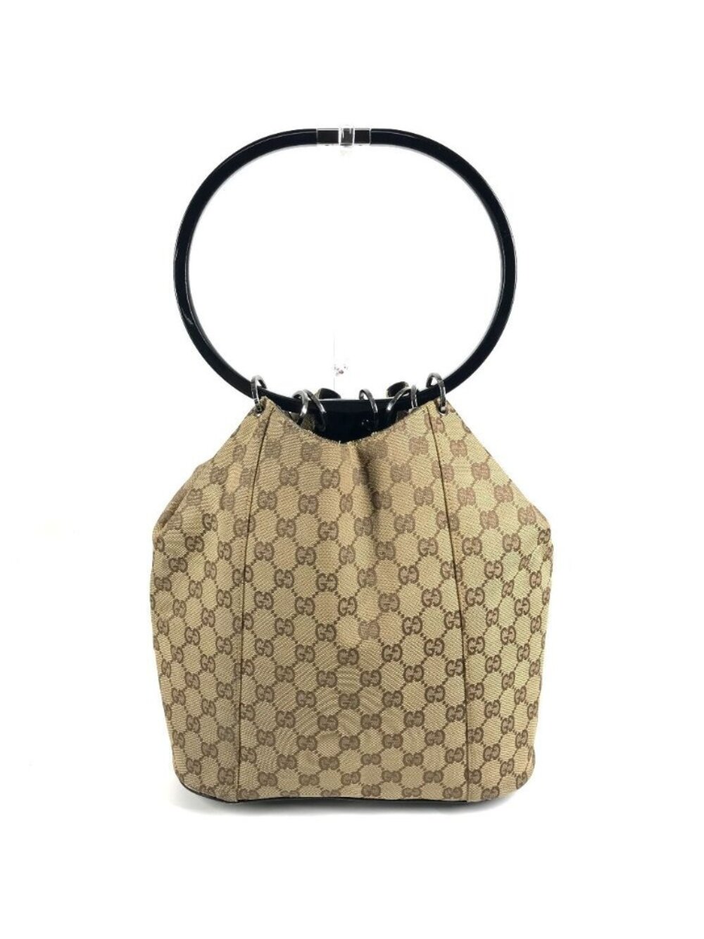 Gucci Shoulder Bag GG Logo Plastic Round Handle 001 Canvas Beige
